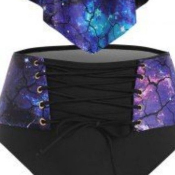2 for $50 - Dressfo - Galaxy Print High Rise Bikini Bottoms - Size 10 - BNWT - Picture 2 of 6
